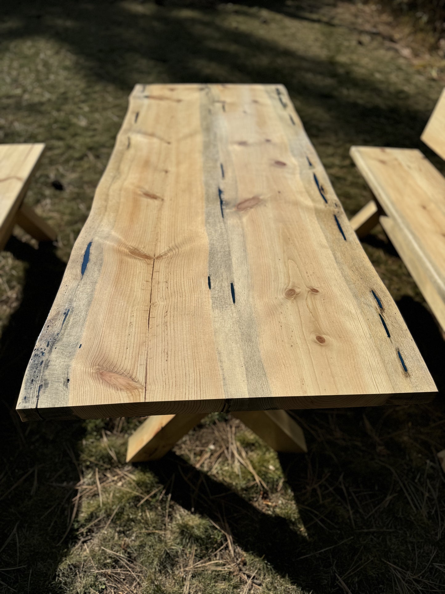 Custom Live Edge Wood Table and Benches - Made to Order in Montana