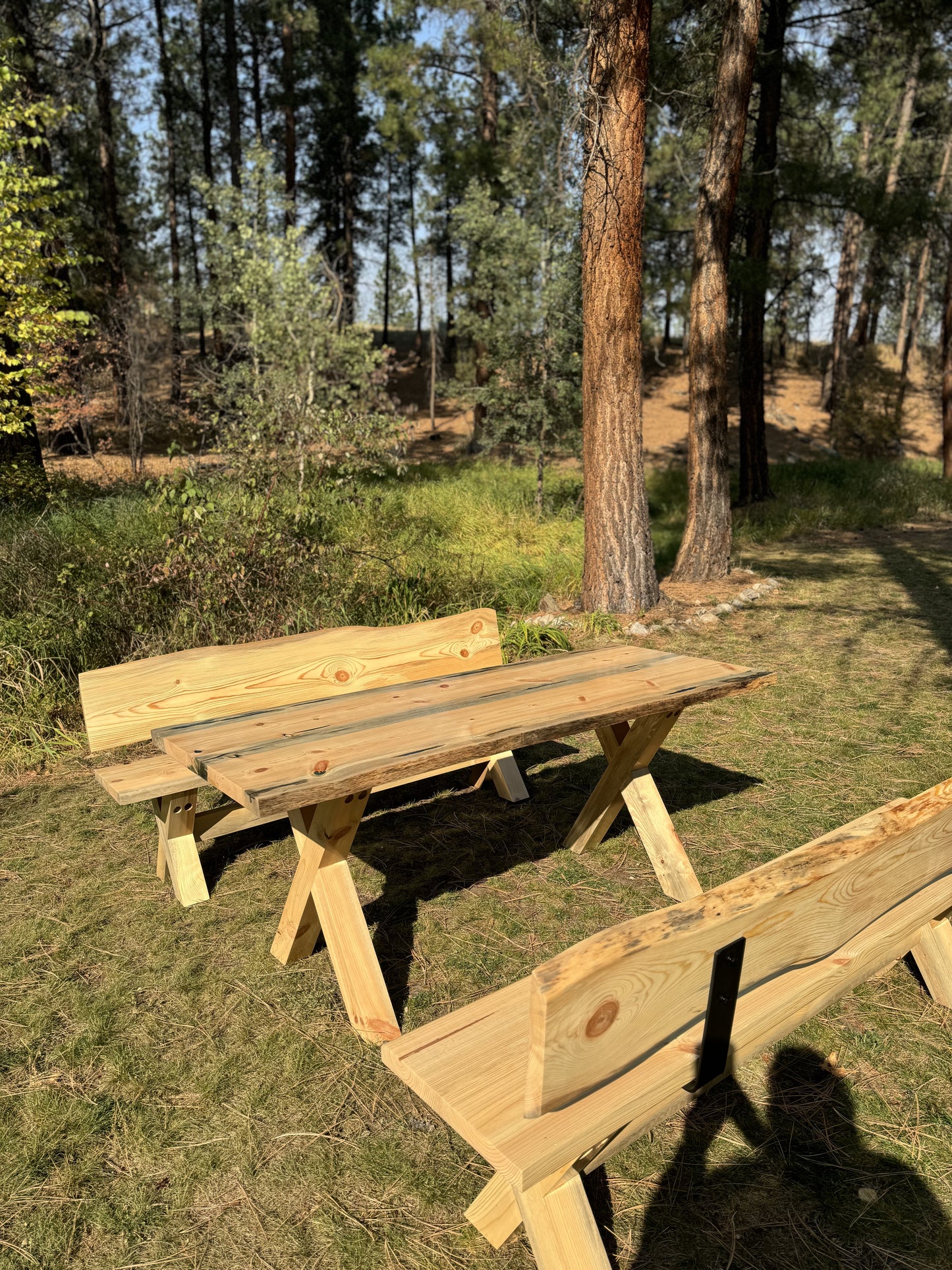 Custom Live Edge Wood Table and Benches - Made to Order in Montana