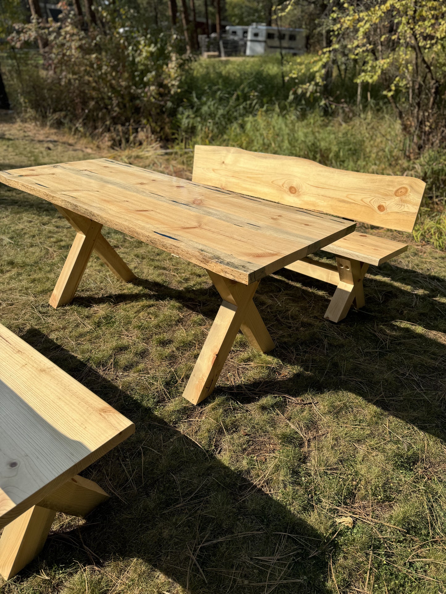 Custom Live Edge Wood Table and Benches - Made to Order in Montana