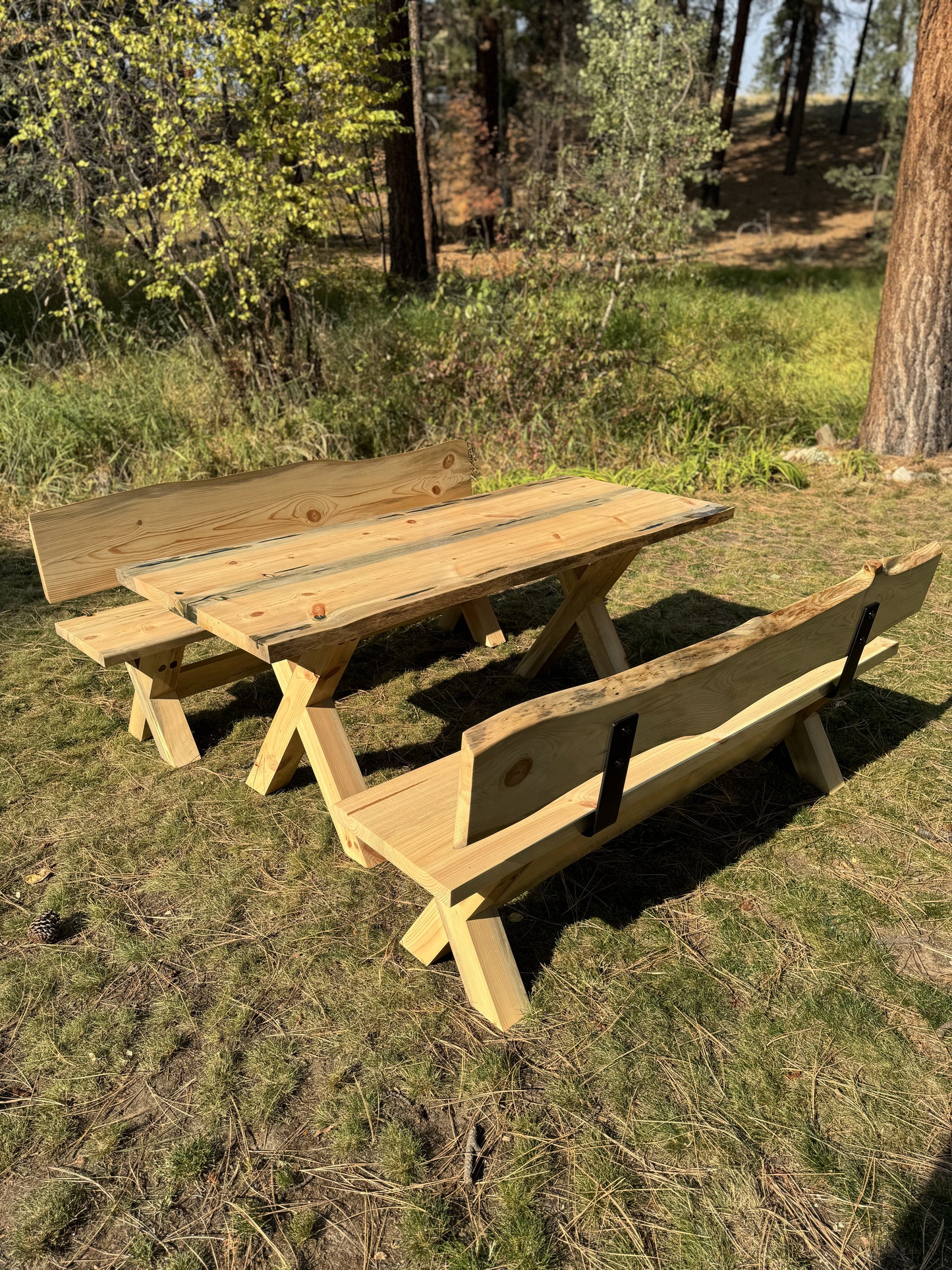 Custom Live Edge Wood Table and Benches - Made to Order in Montana