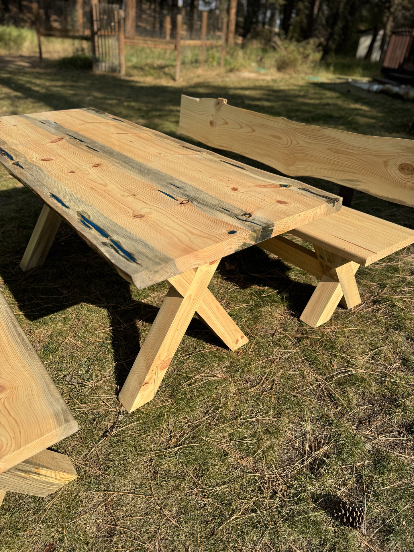 Custom Live Edge Wood Table and Benches - Made to Order in Montana