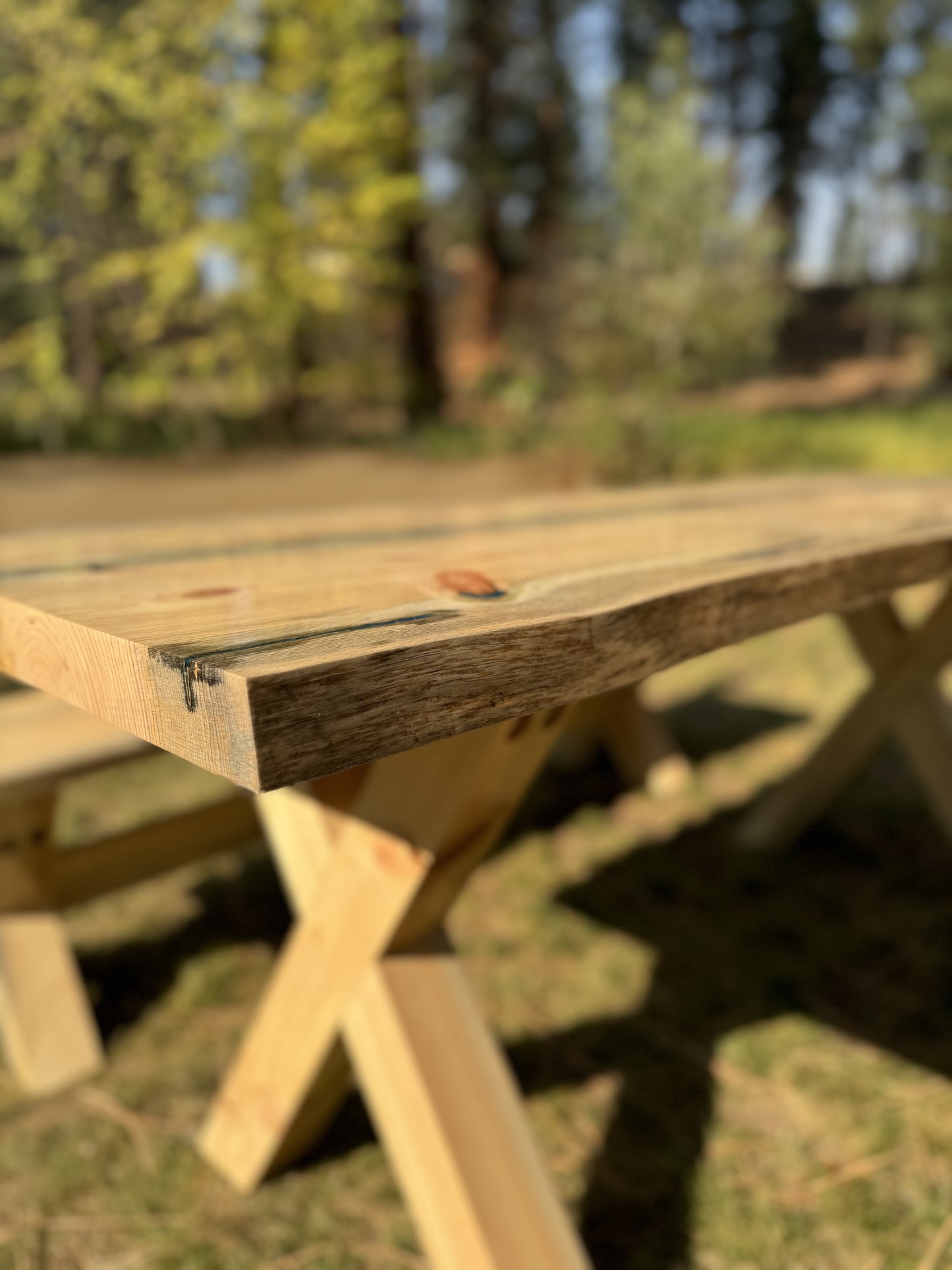 Custom Live Edge Wood Table and Benches - Made to Order in Montana