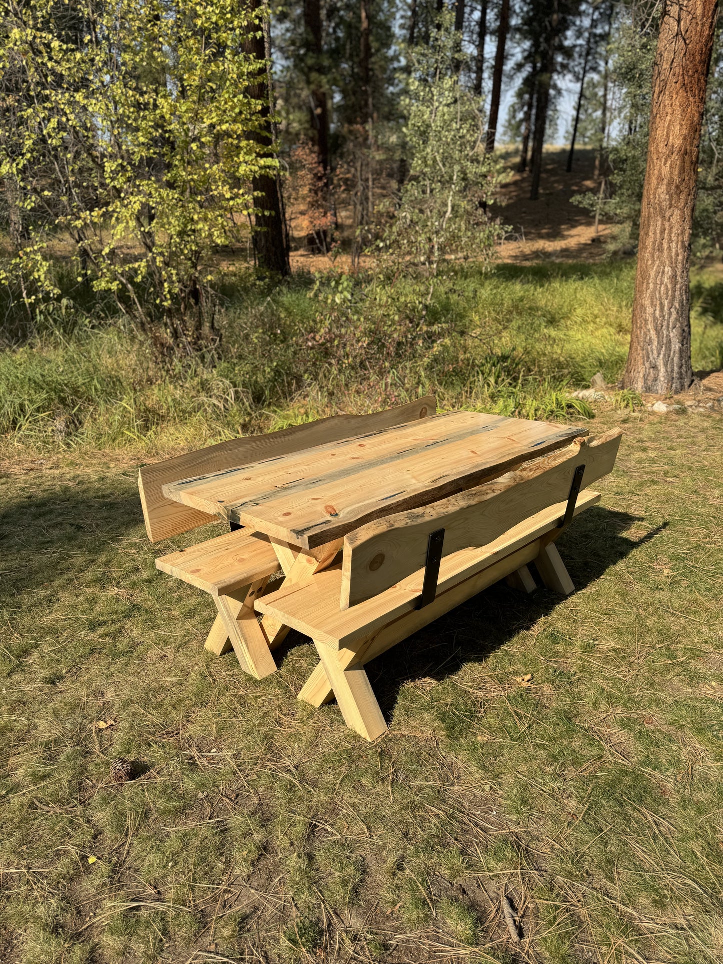 Custom Live Edge Wood Table and Benches - Made to Order in Montana