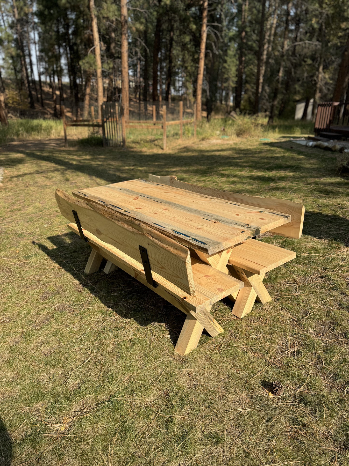 Custom Live Edge Wood Table and Benches - Made to Order in Montana