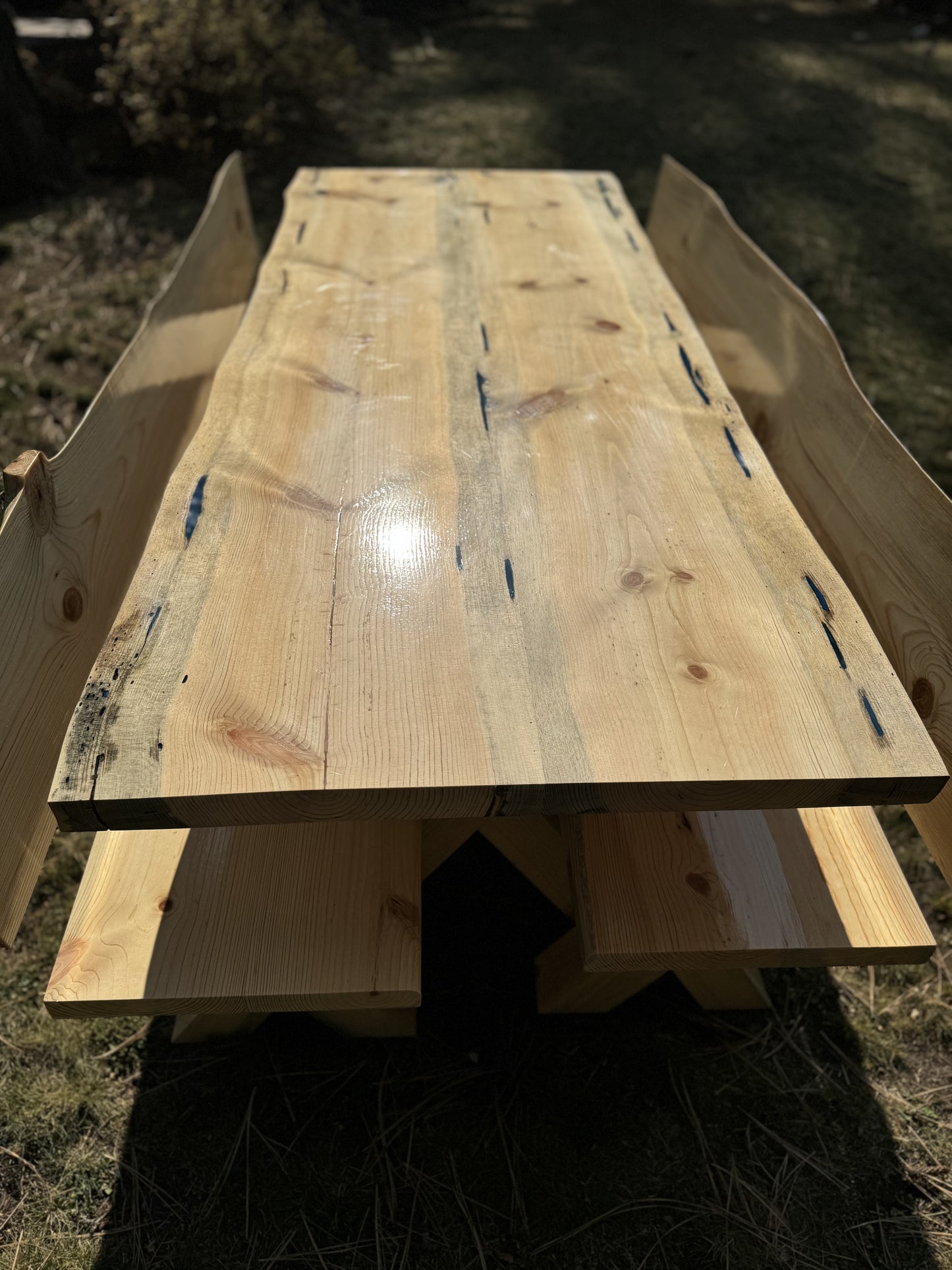 Custom Live Edge Wood Table and Benches - Made to Order in Montana