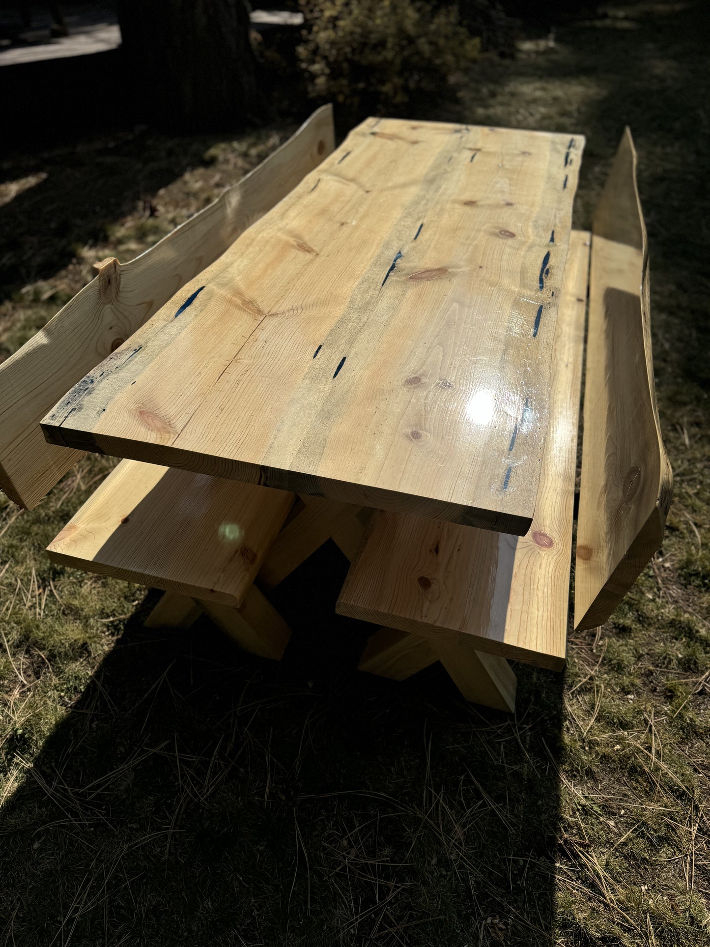 Custom Live Edge Wood Table and Benches - Made to Order in Montana