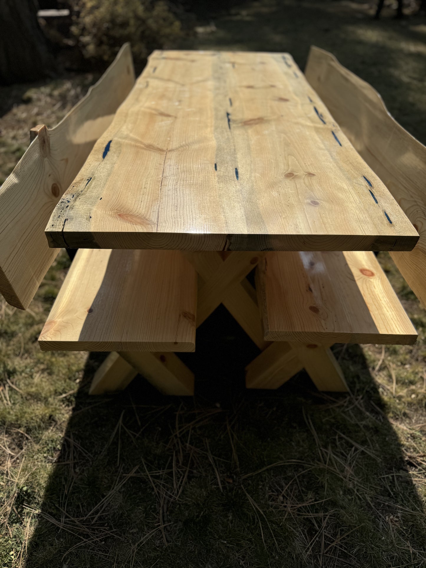 Custom Live Edge Wood Table and Benches - Made to Order in Montana